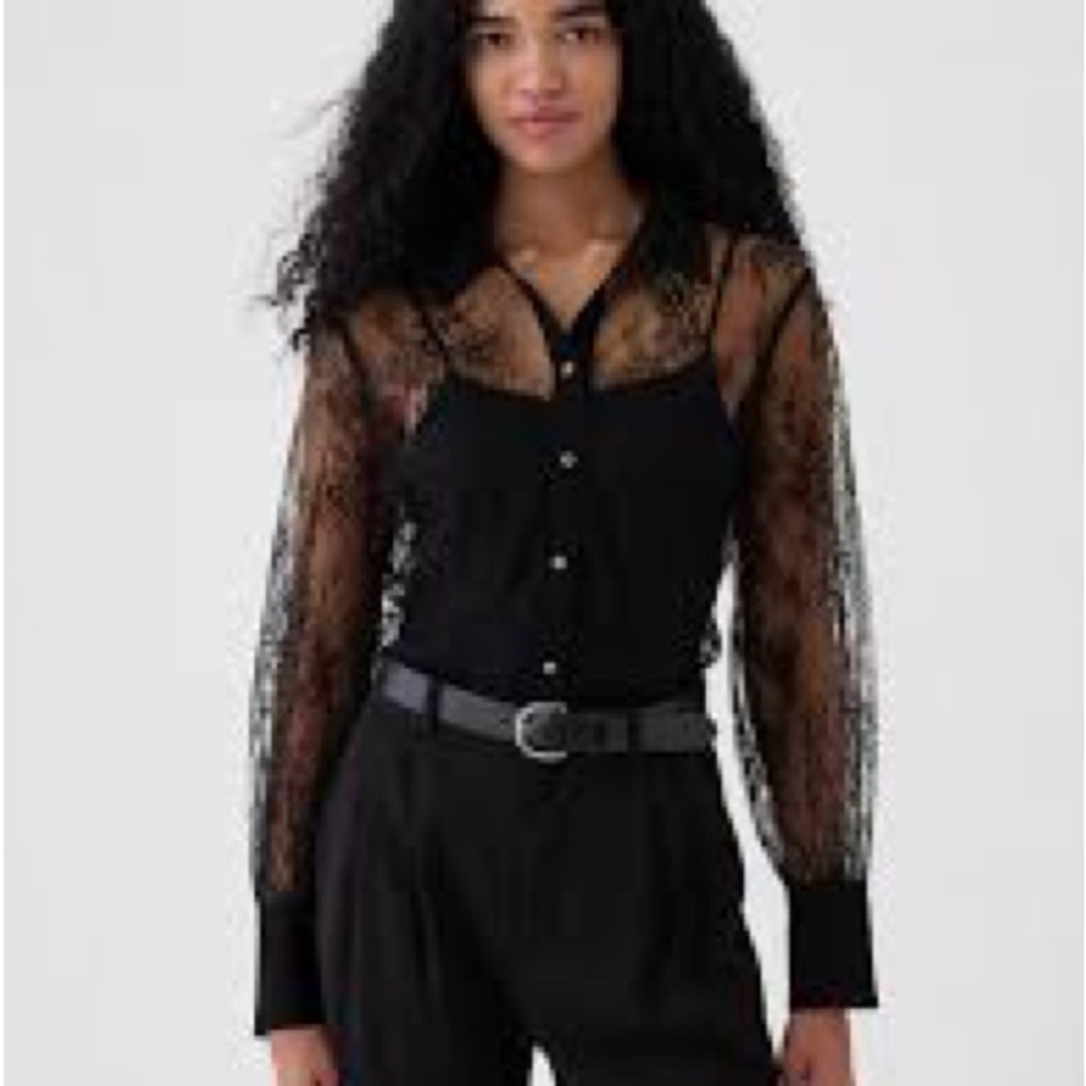 NWT, Gap Black Lace Button-Up Blouse, Large